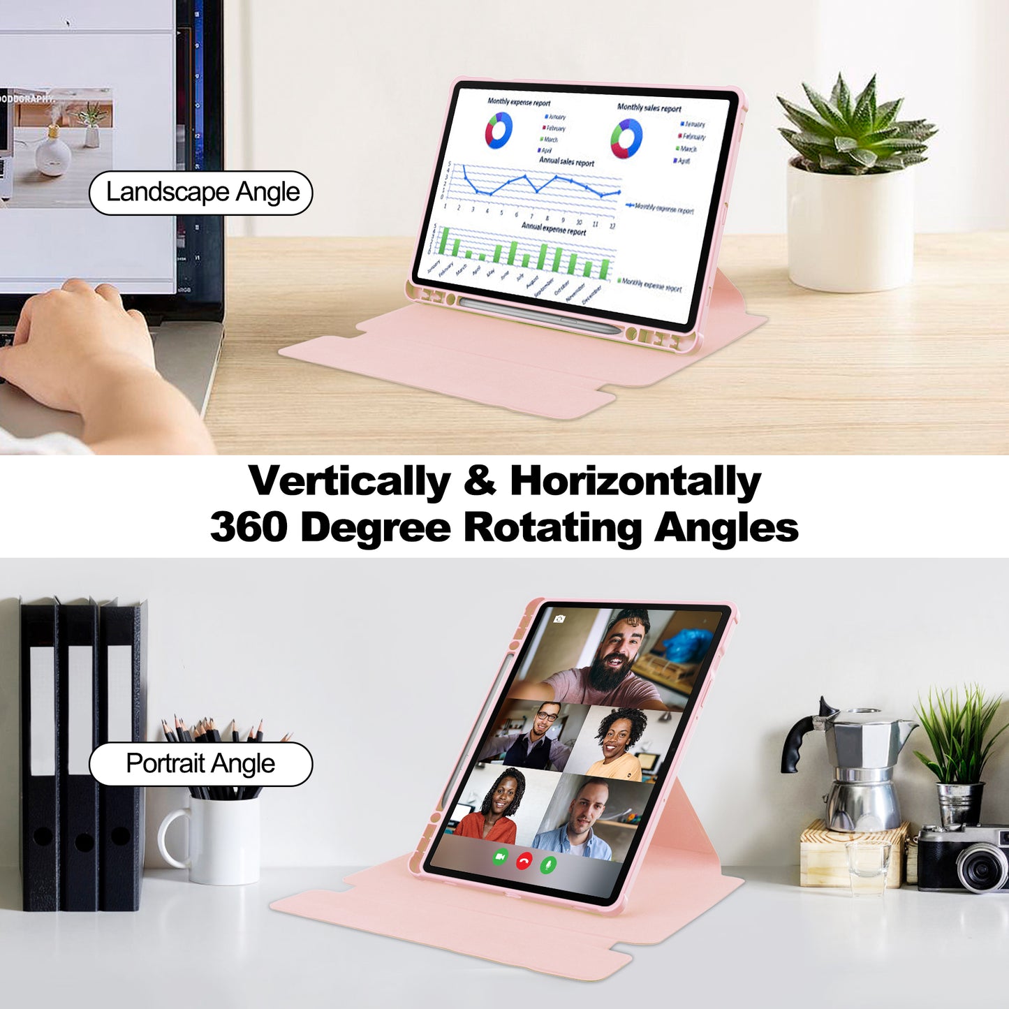 Tablet Case with Wireless Keyboard for Samsung Galaxy Tab S9+ , 360-Degree Rotating Stand PU Leather+Acrylic Cover
