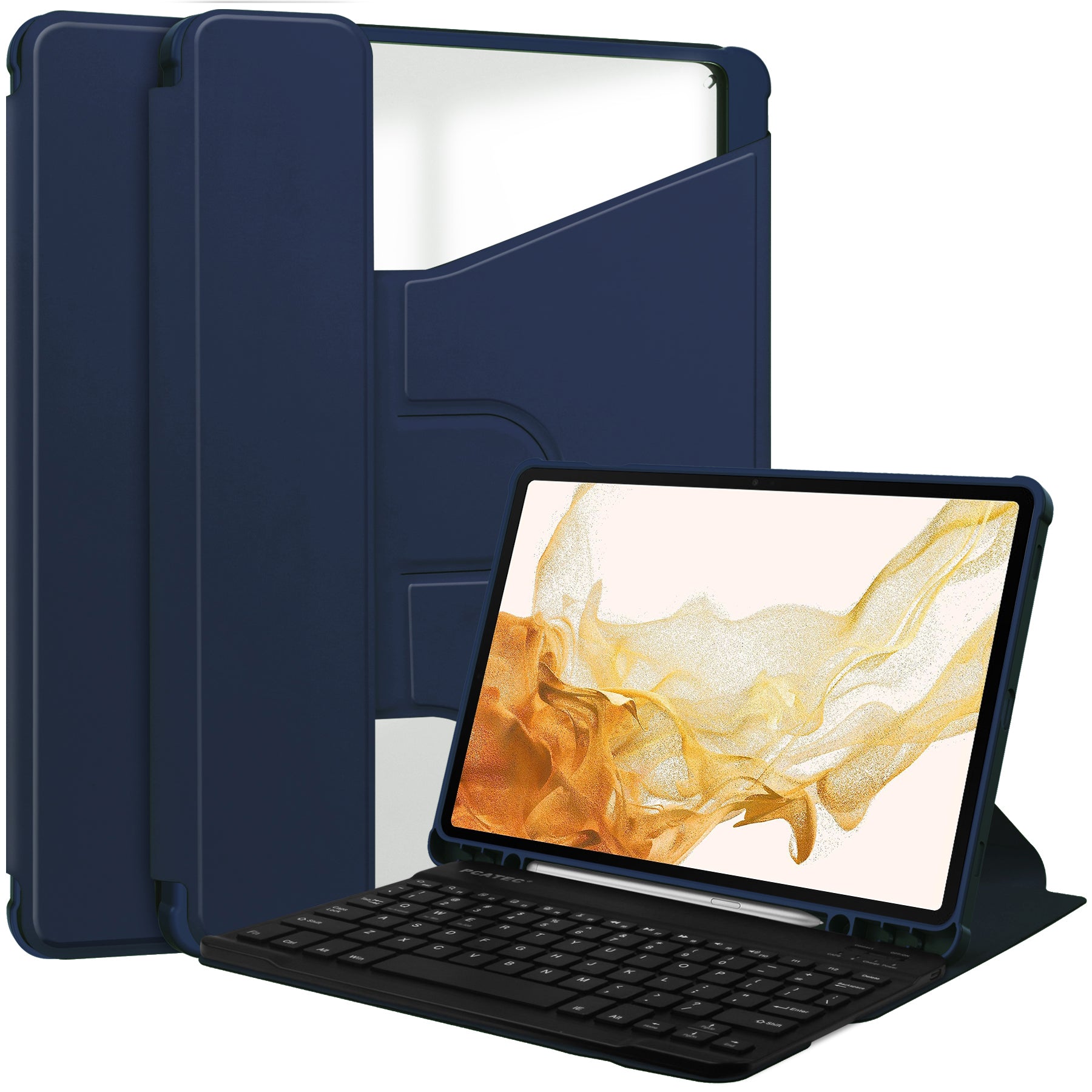 Tablet Case with Wireless Keyboard for Samsung Galaxy Tab S9+ , 360-Degree Rotating Stand PU Leather+Acrylic Cover