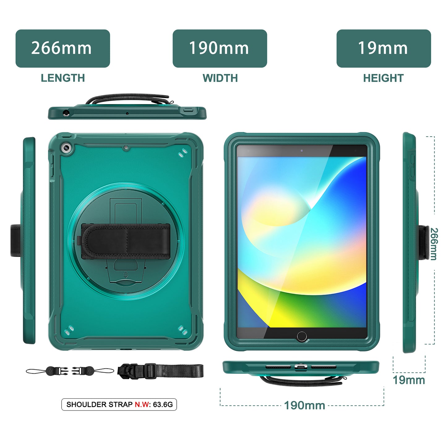 For iPad 10.2 (2021) / (2019) / (2020) PC+TPU Tablet Case Anti-Drop Rotating Kickstand Cover with Handle Strap