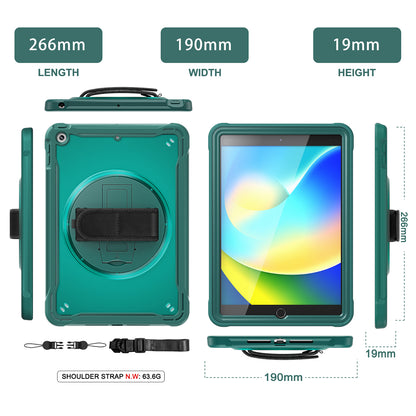 For iPad 10.2 (2021) / (2019) / (2020) PC+TPU Tablet Case Anti-Drop Rotating Kickstand Cover with Handle Strap