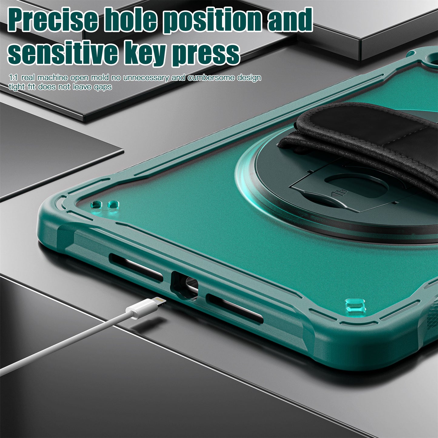 For iPad 10.2 (2021) / (2019) / (2020) PC+TPU Tablet Case Anti-Drop Rotating Kickstand Cover with Handle Strap