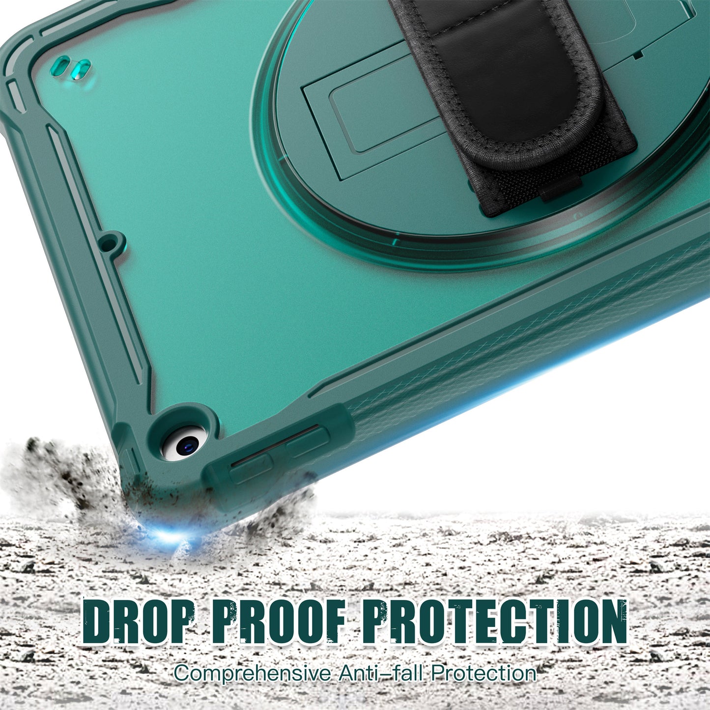 For iPad 10.2 (2021) / (2019) / (2020) PC+TPU Tablet Case Anti-Drop Rotating Kickstand Cover with Handle Strap