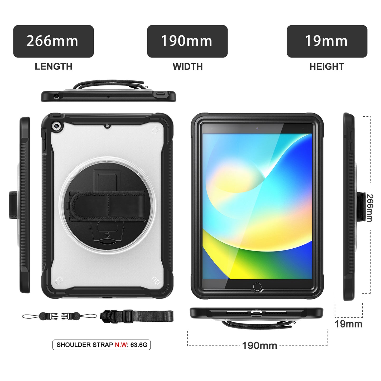 For iPad 10.2 (2021) / (2019) / (2020) PC+TPU Tablet Case Anti-Drop Rotating Kickstand Cover with Handle Strap