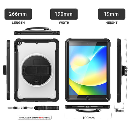 For iPad 10.2 (2021) / (2019) / (2020) PC+TPU Tablet Case Anti-Drop Rotating Kickstand Cover with Handle Strap