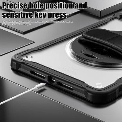 For iPad 10.2 (2021) / (2019) / (2020) PC+TPU Tablet Case Anti-Drop Rotating Kickstand Cover with Handle Strap