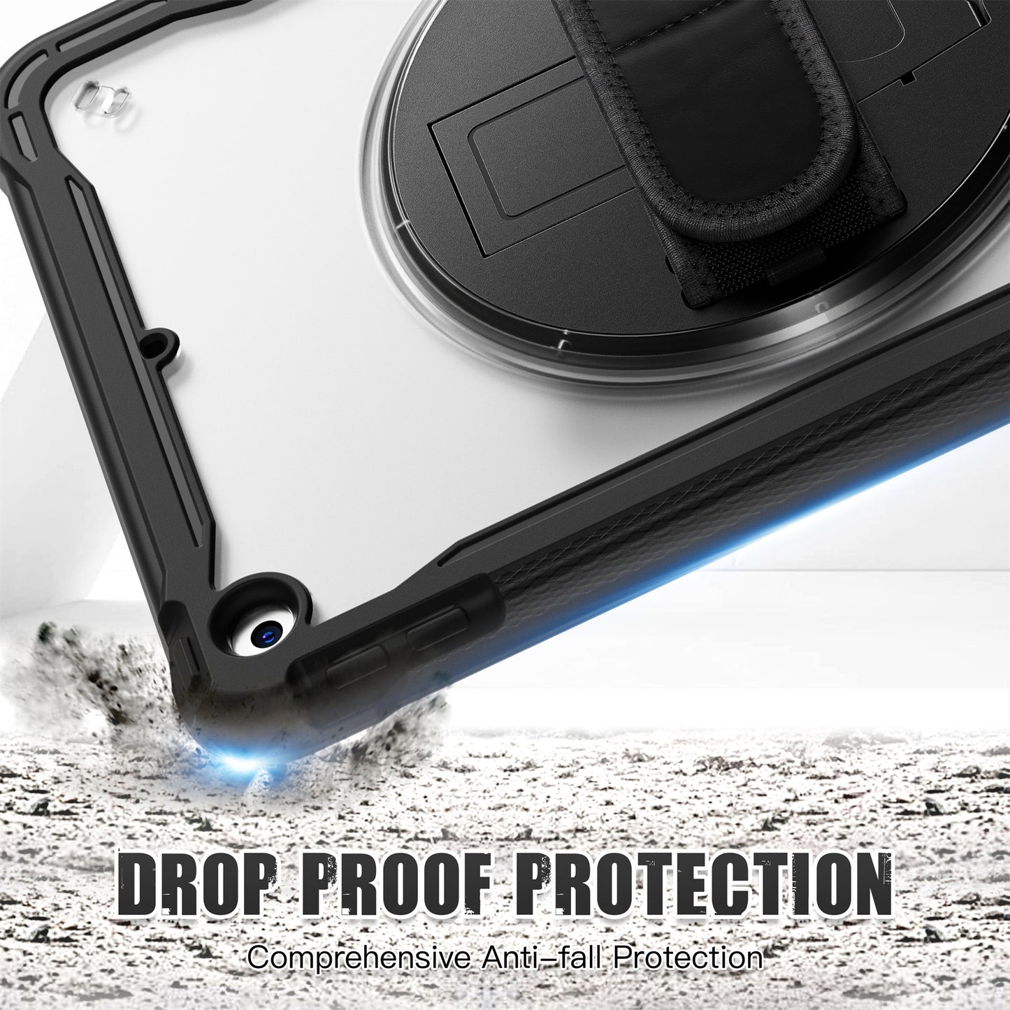 For iPad 10.2 (2021) / (2019) / (2020) PC+TPU Tablet Case Anti-Drop Rotating Kickstand Cover with Handle Strap