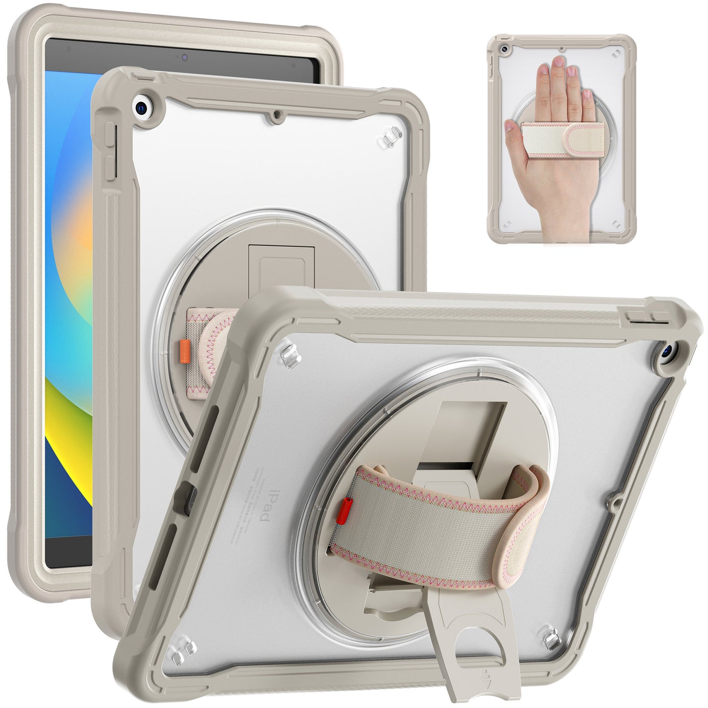 For iPad 10.2 (2021) / (2019) / (2020) PC+TPU Tablet Case Anti-Drop Rotating Kickstand Cover with Handle Strap