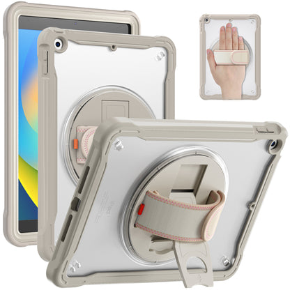 For iPad 10.2 (2021) / (2019) / (2020) PC+TPU Tablet Case Anti-Drop Rotating Kickstand Cover with Handle Strap