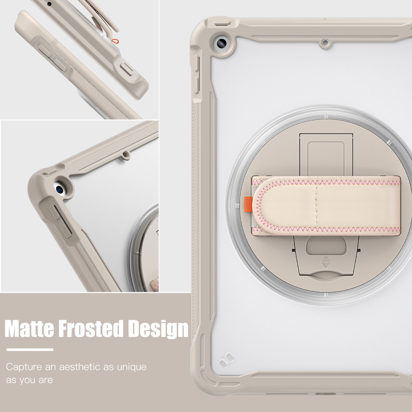 For iPad 10.2 (2021) / (2019) / (2020) PC+TPU Tablet Case Anti-Drop Rotating Kickstand Cover with Handle Strap