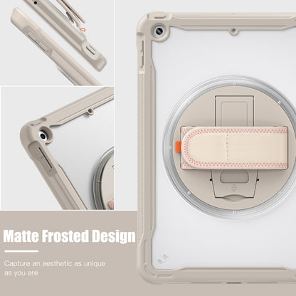 For iPad 10.2 (2021) / (2019) / (2020) PC+TPU Tablet Case Anti-Drop Rotating Kickstand Cover with Handle Strap