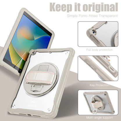 For iPad 10.2 (2021) / (2019) / (2020) PC+TPU Tablet Case Anti-Drop Rotating Kickstand Cover with Handle Strap