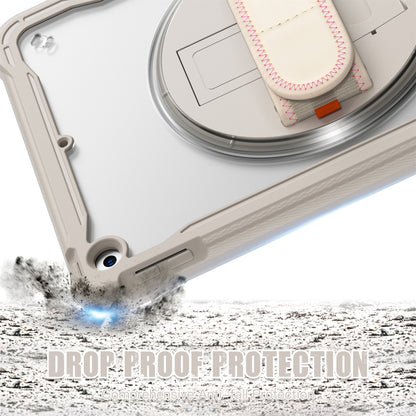 For iPad 10.2 (2021) / (2019) / (2020) PC+TPU Tablet Case Anti-Drop Rotating Kickstand Cover with Handle Strap