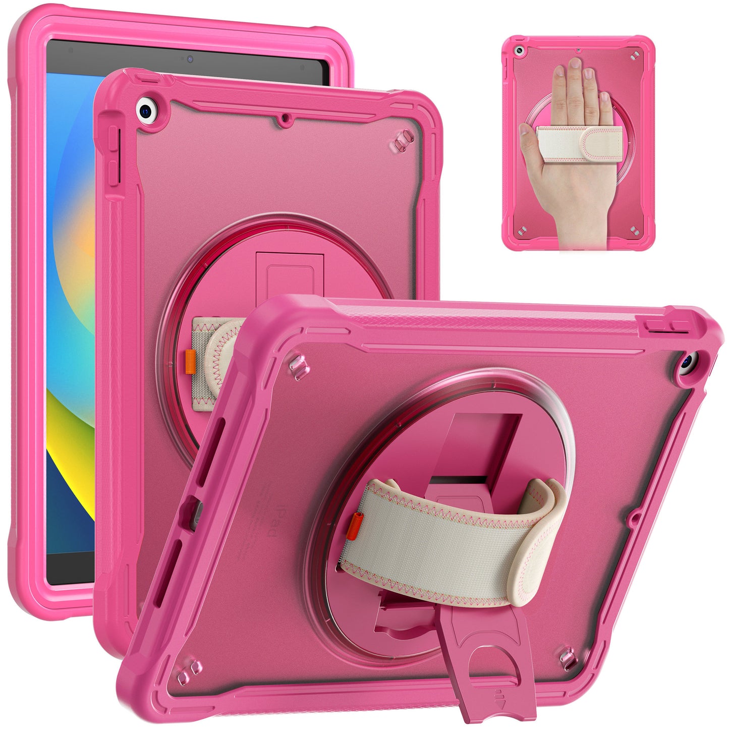 For iPad 10.2 (2021) / (2019) / (2020) PC+TPU Tablet Case Anti-Drop Rotating Kickstand Cover with Handle Strap
