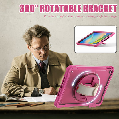 For iPad 10.2 (2021) / (2019) / (2020) PC+TPU Tablet Case Anti-Drop Rotating Kickstand Cover with Handle Strap