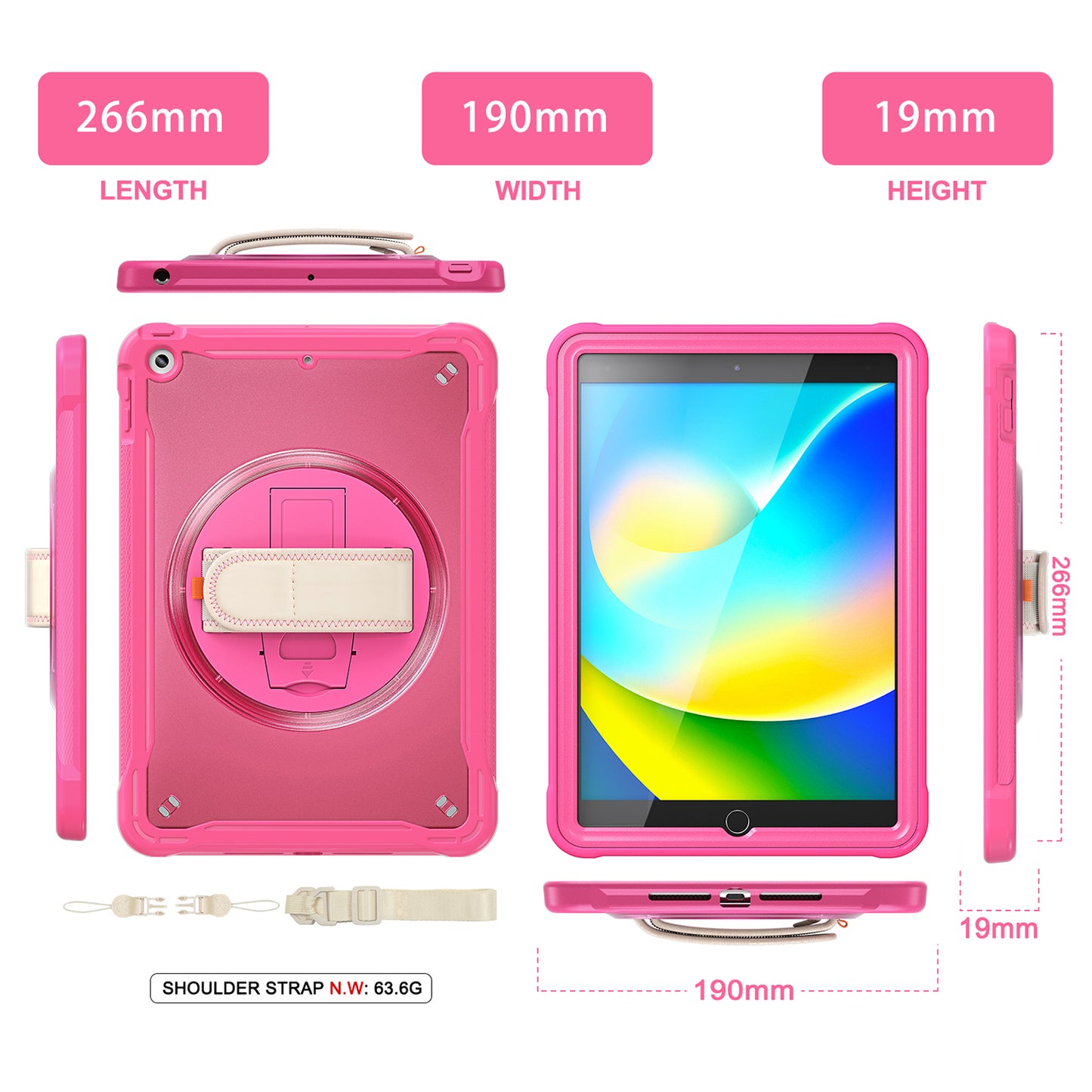For iPad 10.2 (2021) / (2019) / (2020) PC+TPU Tablet Case Anti-Drop Rotating Kickstand Cover with Handle Strap
