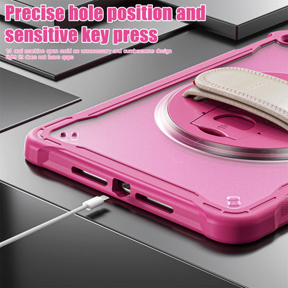 For iPad 10.2 (2021) / (2019) / (2020) PC+TPU Tablet Case Anti-Drop Rotating Kickstand Cover with Handle Strap