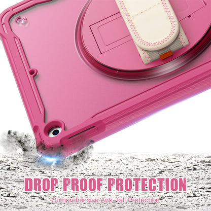 For iPad 10.2 (2021) / (2019) / (2020) PC+TPU Tablet Case Anti-Drop Rotating Kickstand Cover with Handle Strap