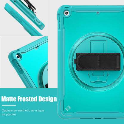 For iPad 10.2 (2021) / (2019) / (2020) PC+TPU Tablet Case Anti-Drop Rotating Kickstand Cover with Handle Strap
