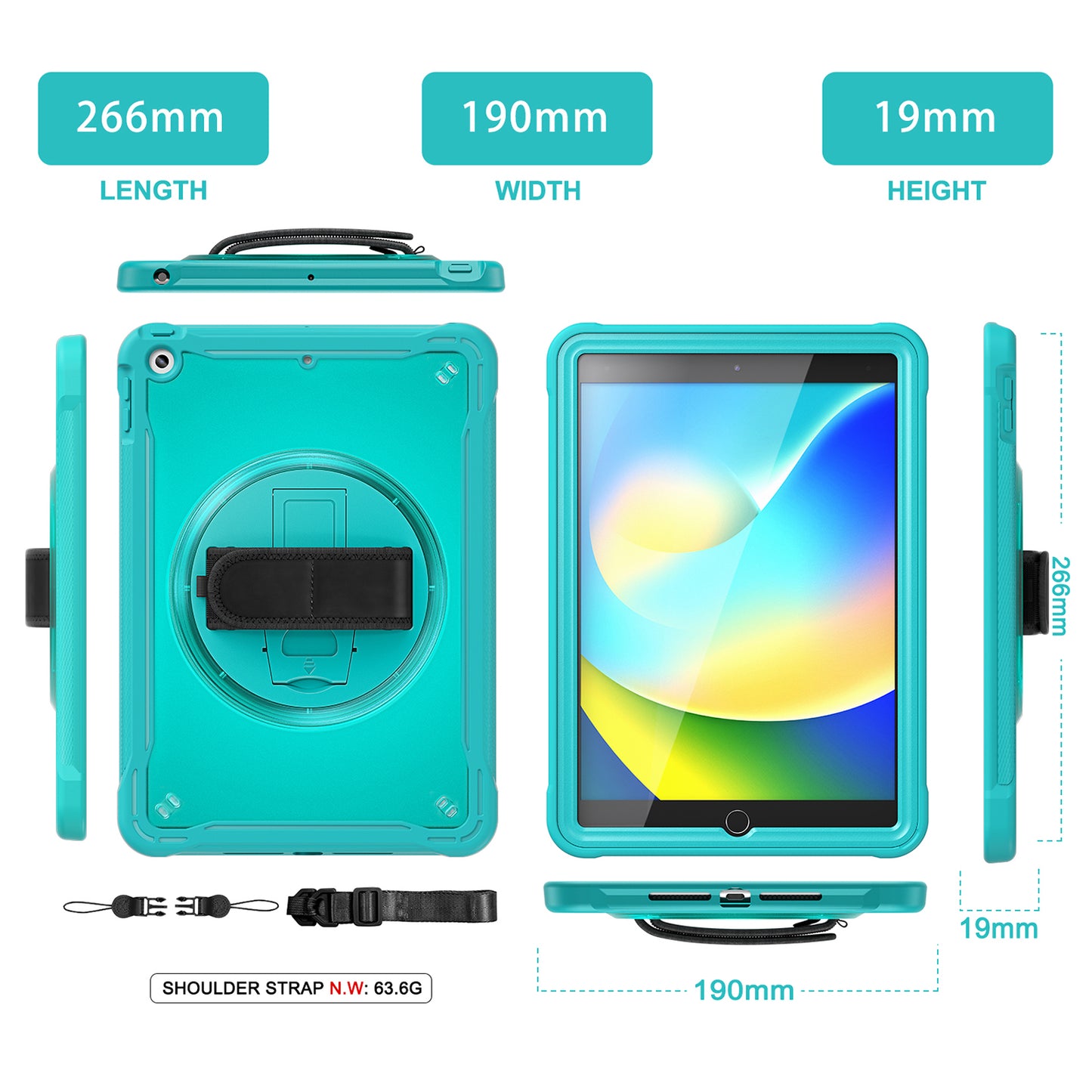 For iPad 10.2 (2021) / (2019) / (2020) PC+TPU Tablet Case Anti-Drop Rotating Kickstand Cover with Handle Strap