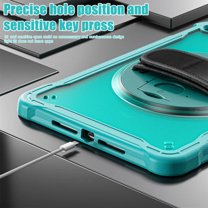 For iPad 10.2 (2021) / (2019) / (2020) PC+TPU Tablet Case Anti-Drop Rotating Kickstand Cover with Handle Strap