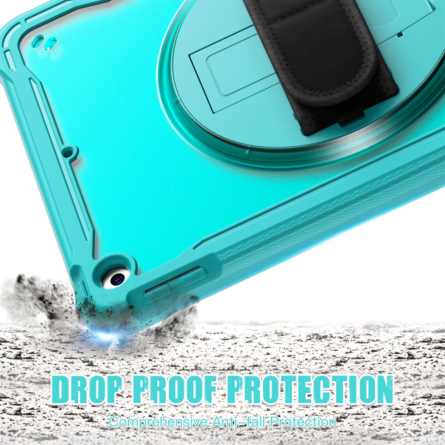 For iPad 10.2 (2021) / (2019) / (2020) PC+TPU Tablet Case Anti-Drop Rotating Kickstand Cover with Handle Strap