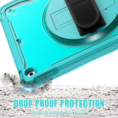 For iPad 10.2 (2021) / (2019) / (2020) PC+TPU Tablet Case Anti-Drop Rotating Kickstand Cover with Handle Strap