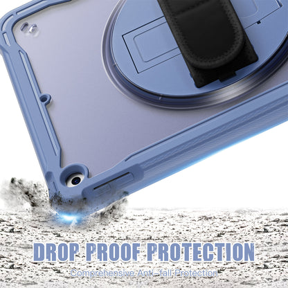 For iPad 10.2 (2021) / (2019) / (2020) PC+TPU Tablet Case Anti-Drop Rotating Kickstand Cover with Handle Strap