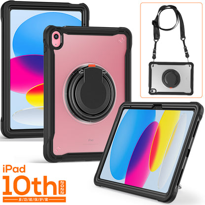 Shockproof Kickstand Case for iPad 10.9 (2022) PC+TPU Hand Strap Tablet Cover with Shoulder Strap