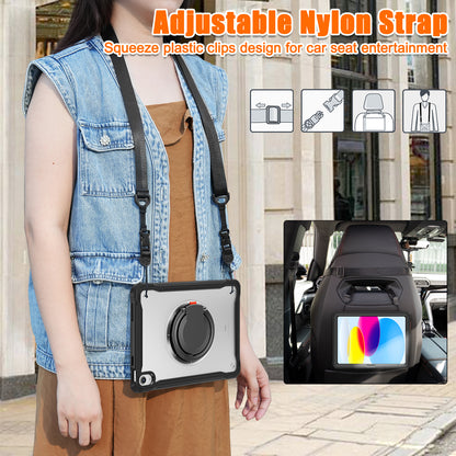 Shockproof Kickstand Case for iPad 10.9 (2022) PC+TPU Hand Strap Tablet Cover with Shoulder Strap