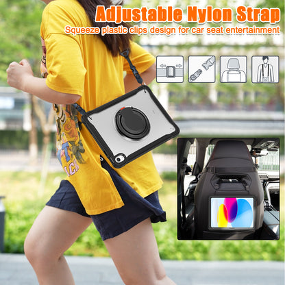 Shockproof Kickstand Case for iPad 10.9 (2022) PC+TPU Hand Strap Tablet Cover with Shoulder Strap