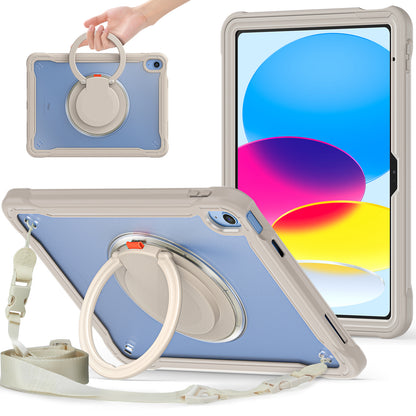 Shockproof Kickstand Case for iPad 10.9 (2022) PC+TPU Hand Strap Tablet Cover with Shoulder Strap
