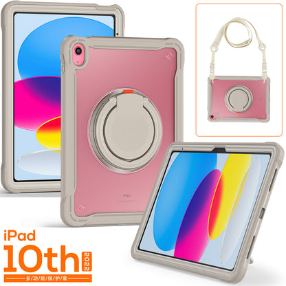 Shockproof Kickstand Case for iPad 10.9 (2022) PC+TPU Hand Strap Tablet Cover with Shoulder Strap