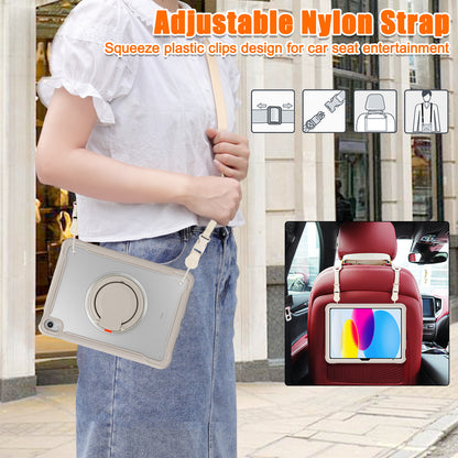 Shockproof Kickstand Case for iPad 10.9 (2022) PC+TPU Hand Strap Tablet Cover with Shoulder Strap