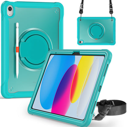Shockproof Kickstand Case for iPad 10.9 (2022) PC+TPU Hand Strap Tablet Cover with Shoulder Strap