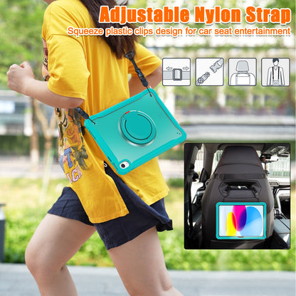 Shockproof Kickstand Case for iPad 10.9 (2022) PC+TPU Hand Strap Tablet Cover with Shoulder Strap