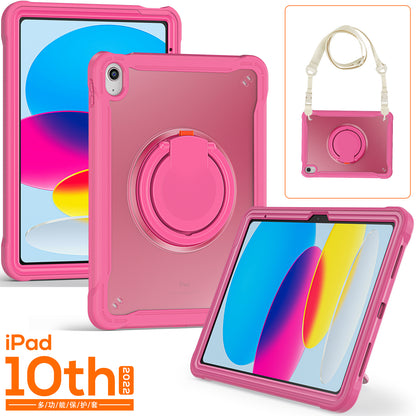 Shockproof Kickstand Case for iPad 10.9 (2022) PC+TPU Hand Strap Tablet Cover with Shoulder Strap