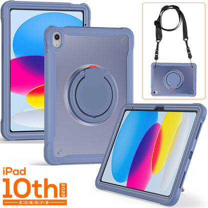 Shockproof Kickstand Case for iPad 10.9 (2022) PC+TPU Hand Strap Tablet Cover with Shoulder Strap