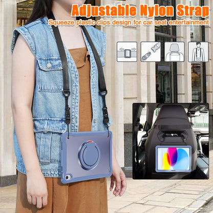 Shockproof Kickstand Case for iPad 10.9 (2022) PC+TPU Hand Strap Tablet Cover with Shoulder Strap
