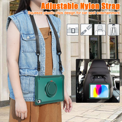 Shockproof Kickstand Case for iPad 10.9 (2022) PC+TPU Hand Strap Tablet Cover with Shoulder Strap