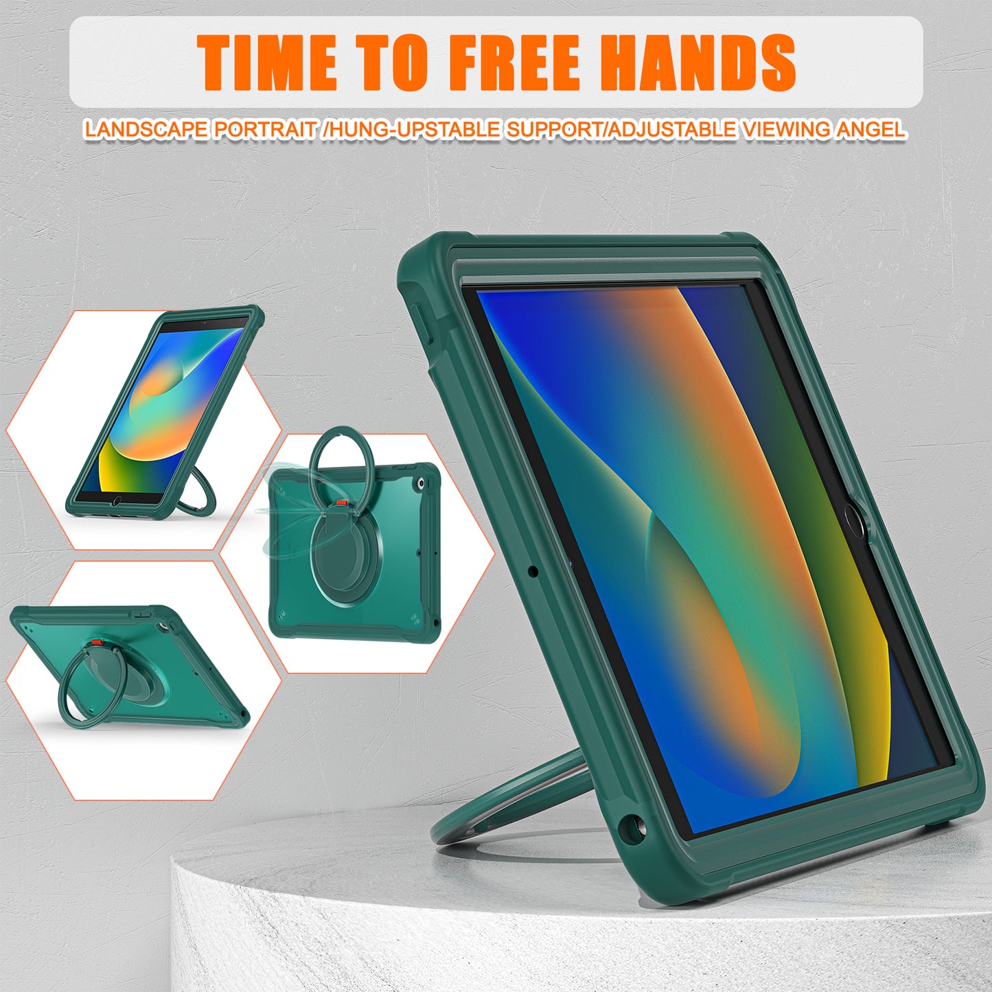 For iPad 10.2 (2019) / (2020) / (2021) PC+TPU Tablet Case Handle Grip Rotating Kickstand Cover
