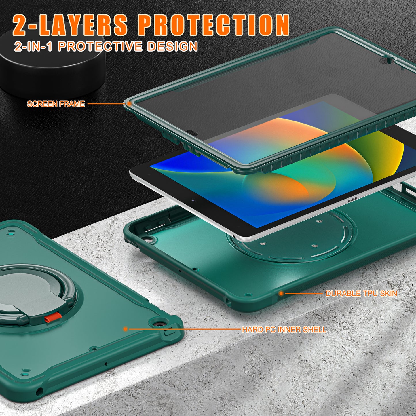 For iPad 10.2 (2019) / (2020) / (2021) PC+TPU Tablet Case Handle Grip Rotating Kickstand Cover