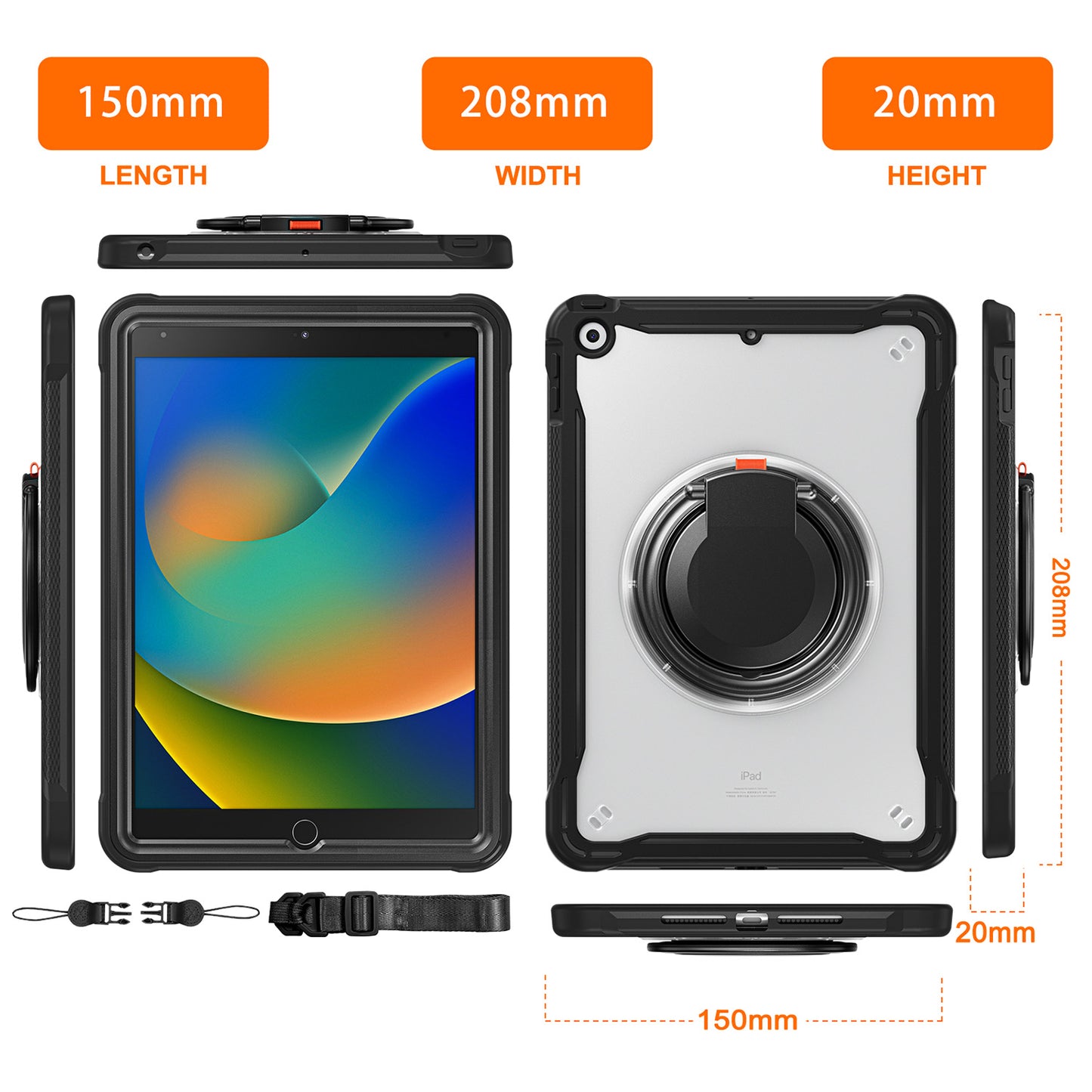 For iPad 10.2 (2019) / (2020) / (2021) PC+TPU Tablet Case Handle Grip Rotating Kickstand Cover