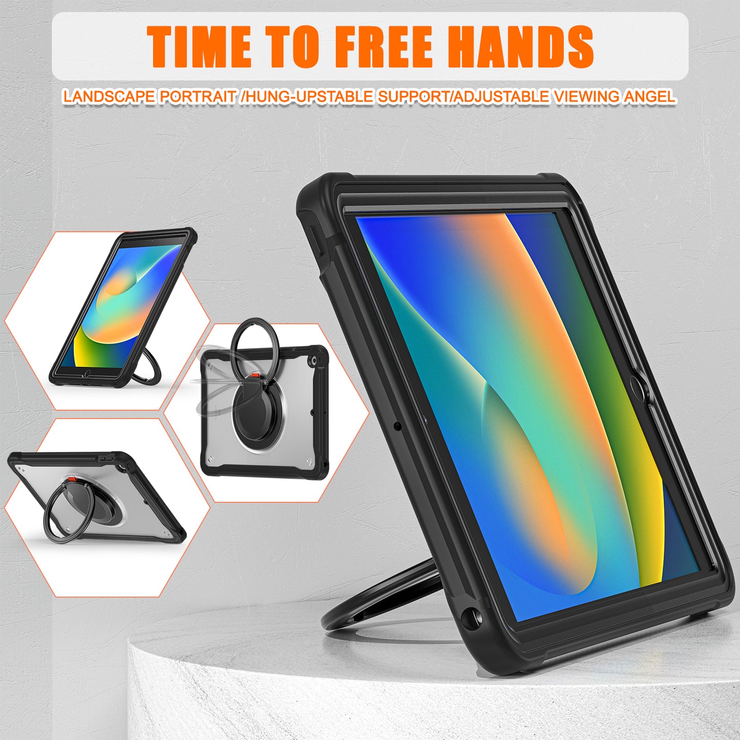 For iPad 10.2 (2019) / (2020) / (2021) PC+TPU Tablet Case Handle Grip Rotating Kickstand Cover