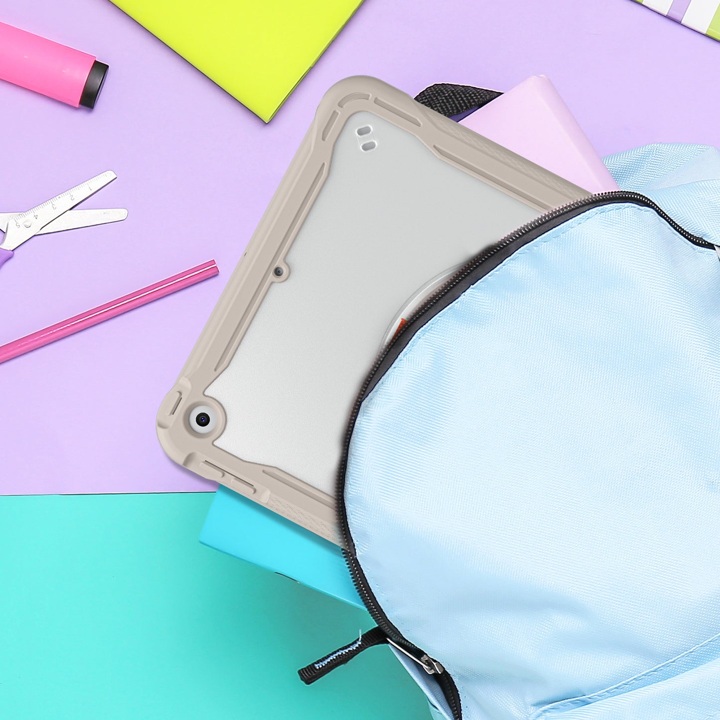 For iPad 10.2 (2019) / (2020) / (2021) PC+TPU Tablet Case Handle Grip Rotating Kickstand Cover