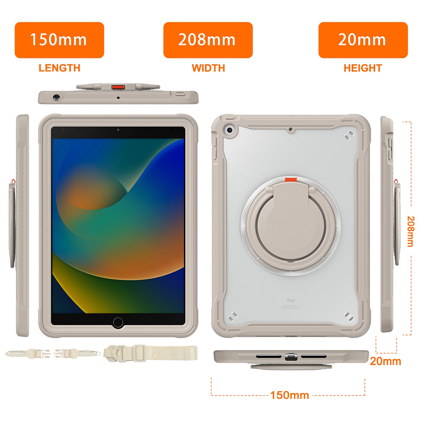 For iPad 10.2 (2019) / (2020) / (2021) PC+TPU Tablet Case Handle Grip Rotating Kickstand Cover