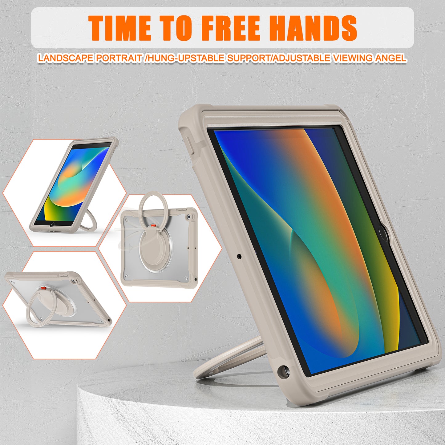 For iPad 10.2 (2019) / (2020) / (2021) PC+TPU Tablet Case Handle Grip Rotating Kickstand Cover