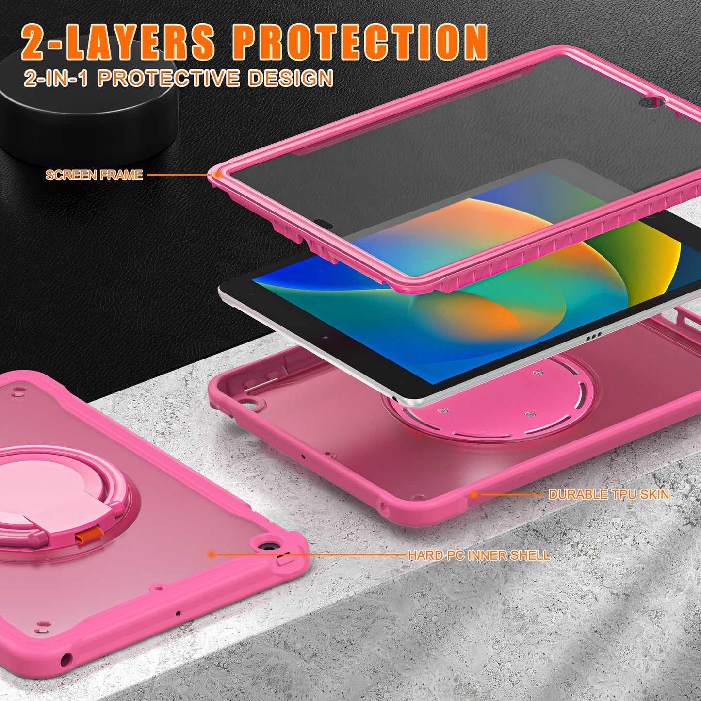 For iPad 10.2 (2019) / (2020) / (2021) PC+TPU Tablet Case Handle Grip Rotating Kickstand Cover