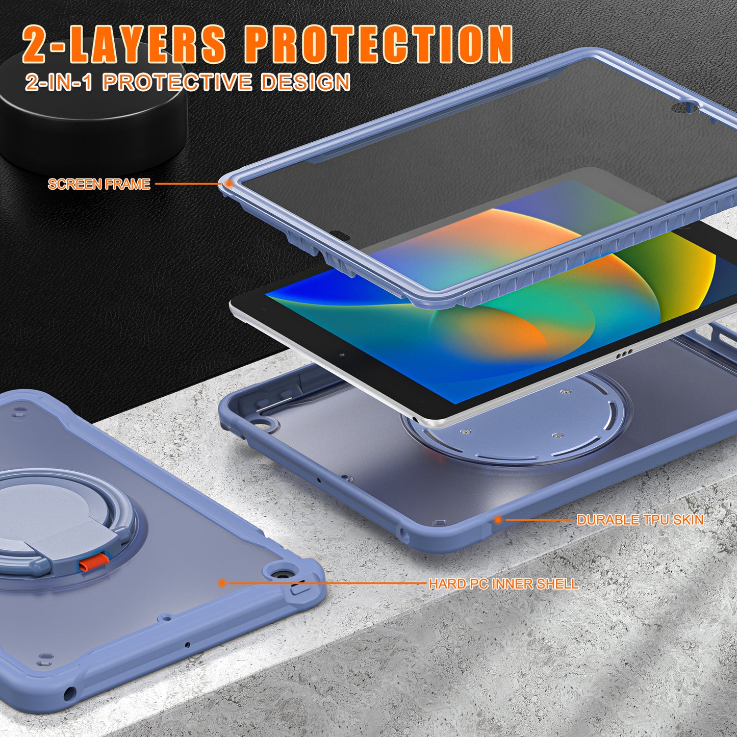 For iPad 10.2 (2019) / (2020) / (2021) PC+TPU Tablet Case Handle Grip Rotating Kickstand Cover
