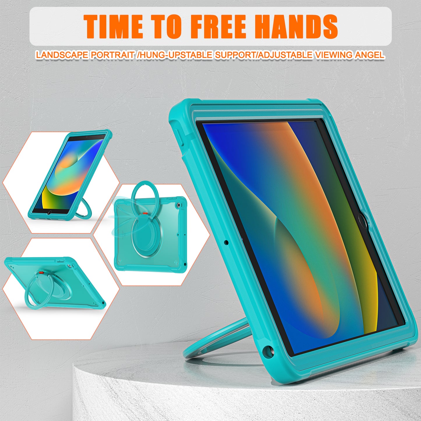 For iPad 10.2 (2019) / (2020) / (2021) PC+TPU Tablet Case Handle Grip Rotating Kickstand Cover