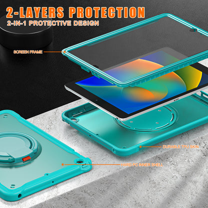 For iPad 10.2 (2019) / (2020) / (2021) PC+TPU Tablet Case Handle Grip Rotating Kickstand Cover